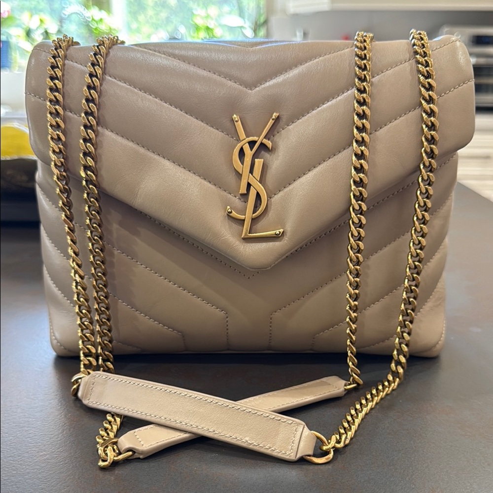 Saint Laurent Beige Quilted Leather Bag